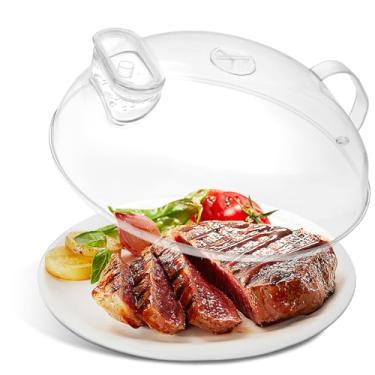 Imagem de WENWELL Capa contra respingos de micro-ondas para alimentos com vaporizador de água 30,5 cm alça integrada de cozinha transparente capas de placa de proteção contra respingos tampa de micro-ondas sem