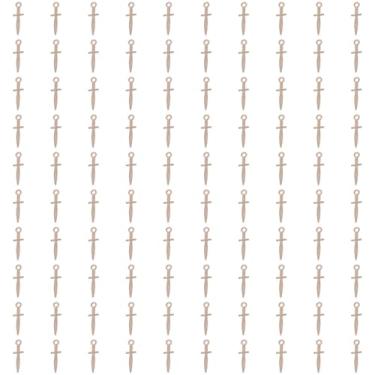 Imagem de Shapenty Pingente de punhal vintage pequeno pingente de espada para Halloween brinco colar pulseira chaveiro fabricação de joias suprimentos de artesanato enfeites de Natal, 100 peças (ouro KC)