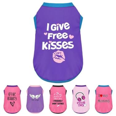 Imagem de Regata colorida para cães com desenhos divertidos de transferência de calor – Camisa de poliéster leve para cães pequenos, médios, perfeita para passeios casuais. I Give Free Kisses Deep Purple P