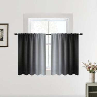 Imagem de SimpleHome Cortinas pretas pequenas para janela de cozinha sobre a pia – bolso para varão com isolamento térmico, cortinas meio curtas para café/trailer/banheiro, 2 painéis, 132 x 91 cm de comprimento