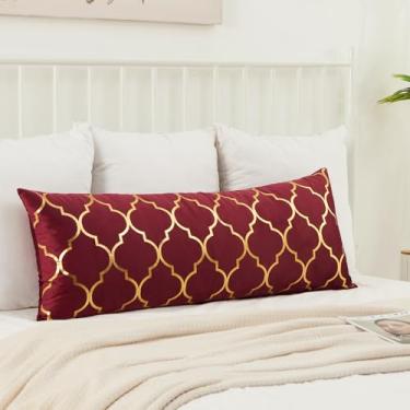 Imagem de Almofadas lombares vinho tinto dourado 35,5 x 91,5 cm Capas de almofada macias de veludo decorativas quadradas luxuosas super macias, decoração de casa moderna para sofá, sofá, quarto, carro, pacote