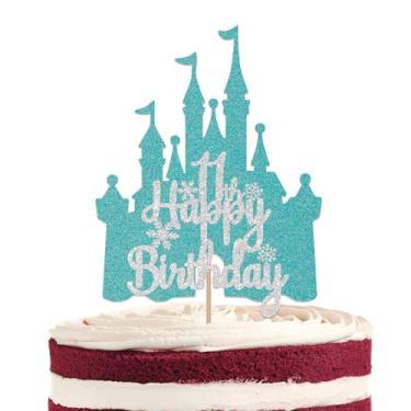 Imagem de Floco de neve Happy 11th Birthday Cake Topper, decorações de bolo de aniversário de inverno 11 anos, decorações de festa de aniversário de 11 anos de inverno para meninas prata azul glitter (11)