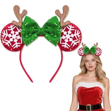 Imagem de OIWLCI Tiara de Natal com mouse, chifres de rena, faixas de Natal para mulheres e homens (alce de neve)