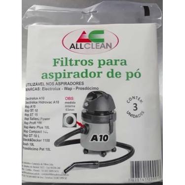 Imagem de SACO FITRO DESCARTÁVEL PARA ASPIRADOR DE PÓ A10 ANTIGO boca 63mm ELETROLUX WAP PROSDÓCIMO 3 unidades