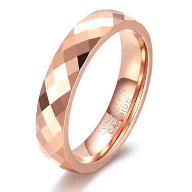 Imagem de VQYSKO Aliança de casamento de carboneto de tungstênio de 4 mm e 6 mm para mulher | Anel de carboneto de tungstênio polido com cúpula dourada para homens | Ajuste confortável para tamanhos 5-14