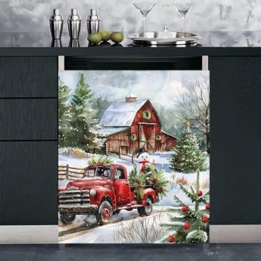 Imagem de Ímã de fazenda de Natal, máquina de lavar louça, porta da frente, caminhão vermelho, adesivo magnético para lava-louças, ímã de boneco de neve de inverno, painéis de geladeira, capa magnética de