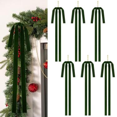 Imagem de Vinelftage 6 peças de laço de veludo de Natal, 23,5 x 15,5 polegadas para decoração de árvores, laços rústicos grandes de veludo para escadas de Natal, laço grande para árvore de Natal ao ar livre