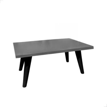 Imagem de Mesa De Centro 50cm Retangular Com Pés Palito PVC Retro Decoração Sala De Estar Modernic(Cinza/Preto)