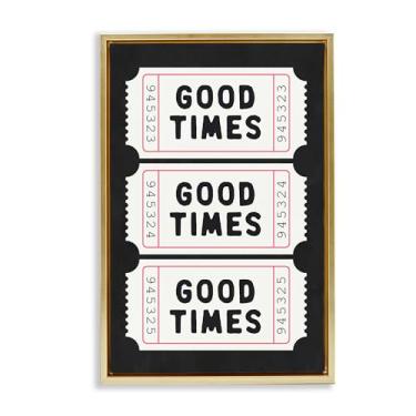Imagem de Stupell Industries Good Times Tickets on Black Gold Framed Floater Canvas Wall Art, design by Lettered and Lined, 78 x 53 cm