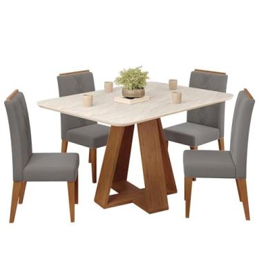 Imagem de Conjunto Sala de Jantar 4 Cadeiras Tampo Sem Vidro Dj Móveis Kiara Freijó Quartzo Yasmin Veludo Lunar