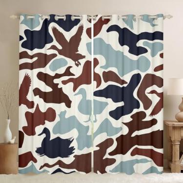 Imagem de Feelyou Cortinas de janela de pato mallard para quarto 106 cm L x 224 cm C, 2 painéis para meninos, adolescentes, crianças, pato caçador, camuflagem, cortinas de janela camufladas, marrom marinho