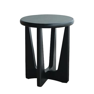 Imagem de Mesa de centro de design simples, mesa lateral redonda de madeira maciça, mesa de canto pequena com moldura robusta em forma de X, mesa de cabeceira redonda de 42 x 19,8 cm, para sala de estar, quarto
