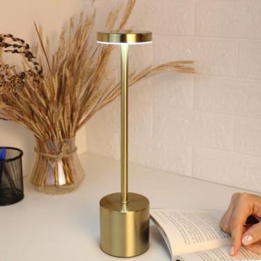 Imagem de Luminária de Mesa Recarregável com Toque - Múltiplas Cores LED, Bateria e Carregamento USB (Dourado)