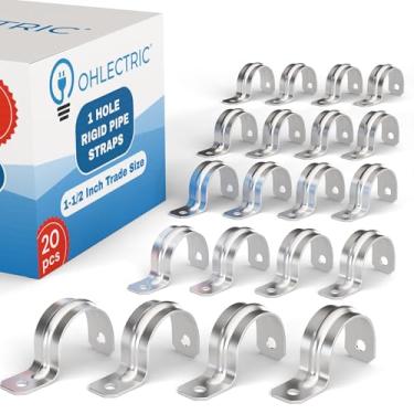 Imagem de OHLECTRIC Correia de tubo resistente (pacote com 20 - 3,5 cm) braçadeiras de conduíte zincadas, suporte em U de alça de tubo rígido de aço de 1 furo, clipe de tubo de tensão revestido de zinco
