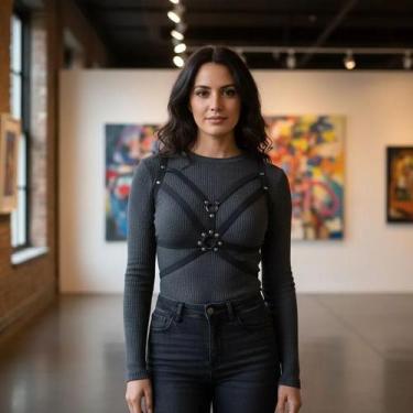 Imagem de Harness Arreio de Busto Lingerie Fetiche Tiras Strappy Fantasia Ajustá