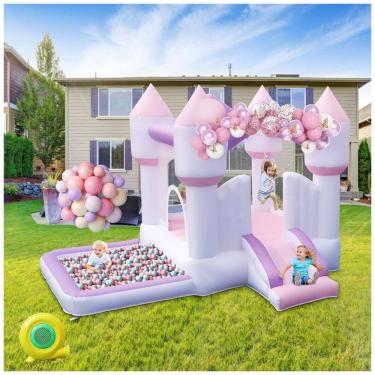 Imagem de Casa Inflável para Crianças com Tobogã e Piscina de Bolinhas - Diversão Garantida para Festas de Aniversário, Casamentos e Atividades ao Ar