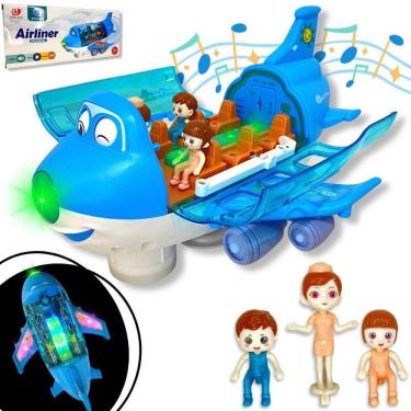Imagem de Avião De Brinquedo Musical Gira 360 Bate E Volta - Azul
