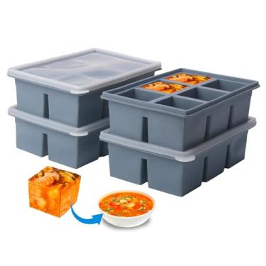 Imagem de Bandeja de silicone para freezer de 1/2 xícara com tampa – Pacote com 4 moldes de silicone para congelamento de vários molhos e outros pratos, faz com que 24 porções de cubos perfeitos de 1/2 xícara