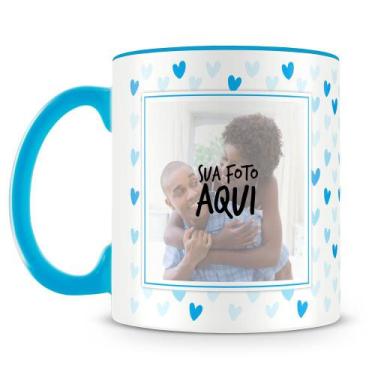 Imagem de Caneca Personalizada Corações - Azul com 2 Fotos Exclusivas - Amo Cane