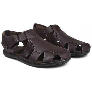 Imagem de Sandália percata Masculina Couro legitimo Confortável Dia a Dia - deck