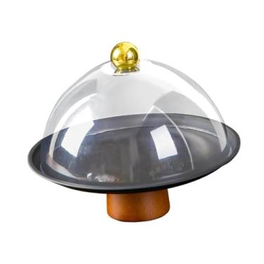 Imagem de ＫＬＫＣＭＳ Suporte para bolo com tampa, suporte para bolo, organizador de biscoitos e utensílios de mesa multifuncional, bandeja para, cobertura em cúpula, Preto 20x18cm