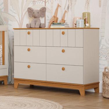 Imagem de Cômoda de Bebê Biscoito 6 Gavetas 100% Mdf Off White/Natural - Permóbili