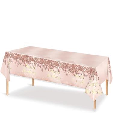 Imagem de Toalha de mesa floral com tema rosa de aniversário, toalha de mesa retangular, descartável, decoração de plástico para mulheres