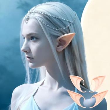 Imagem de Orelhas de duende de fada de Halloween, de silicone, orelhas pontiagudas macias, baile de máscaras de elfas, orelhas de fada de vampiro, acessórios de fantasia, 2 pares