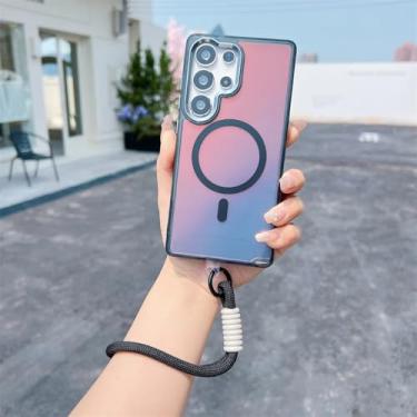 Imagem de MVVKKY Capa com cordão magnético gradiente fashion para Samsung S24Ultra, pulseira e capa à prova de choque (para Samsung S24Ultra/preto GS)