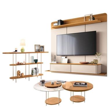 Imagem de Home Suspenso Galax Cinamomo Off White E Aparador Infinity E Kit Mesa De Centro Sky Cinamomo- Hb Móveis