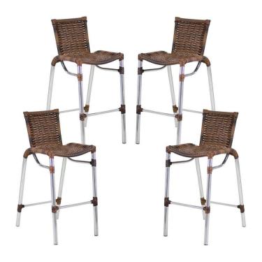 Imagem de 4 Banquetas Em Alumínio Fortaleza Alta Com Encosto Para Cozinha Edícula E Balcão Argila