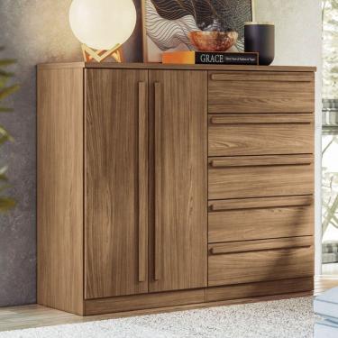 Imagem de Cômoda Chicago Gold 2 Portas 5 Gavetas Jatoba - Pnr Móveis