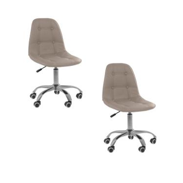 Imagem de Kit 2 Cadeiras Office Eiffel Botonê Ajustável Base Giratória Bege