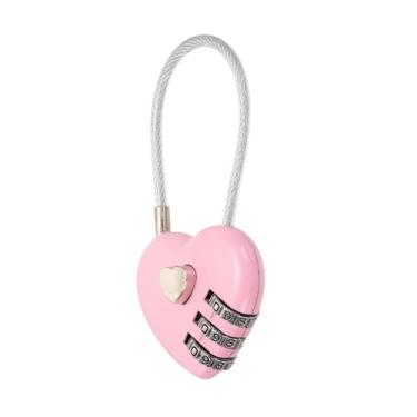Imagem de Cadeado combinado, liga de zinco, 3 dígitos, senha, cabo em forma de coração, combo de trava para mala/armário de academia/mochila, rosa, Negócios