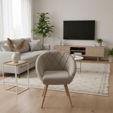 Imagem de Poltrona Ibisco Moderna Bege Suede Compacta Apartamento Espuma D26 Est