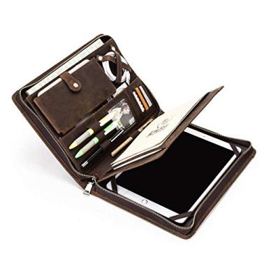 Imagem de Capa de couro para portfólio de negócios, bolsa de couro vintage Hiram para iPad Pro 10.5 Air 3 11 10,2 polegadas, protetor de tablet para iPad 9,7 Air 2 com zíper (café)