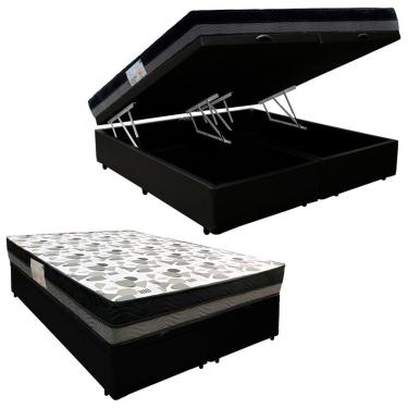 Imagem de Cama Box Baú Casal Sintético Bipartido + Colchão Ortobom Iso Dupla Face 138x188x60 Preto