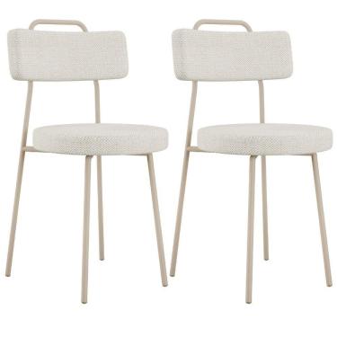 Imagem de Kit 02 Cadeiras Decorativas Estofada Sala Jantar Barcelona Arena L02 Linho Champagne - Lyam