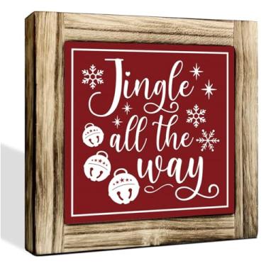 Imagem de Decoração de férias de inverno, placa de jingle all the way, decoração de festival feliz, decoração de Natal para escritório em casa, sinal de caixa de madeira de fazenda, enfeites de decoração de