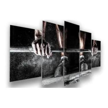 Imagem de quadro decorativo 5 peças academia levantamento de peso crossfit