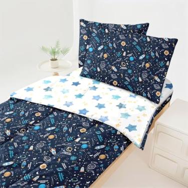 Imagem de Dearller Jogo de cama solteiro com zíper, galáxia, para meninos, solteiro, com zíper, tudo em um, roupa de cama infantil