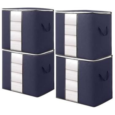 Imagem de 4 Caixa Saco Organizador Edredom Cobertor Guarda Roupa Armário Anti-Poeira Umidade Multiuso(70L/Azul *4)