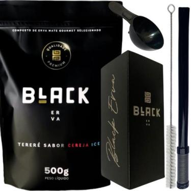 Imagem de Kit Tereré Black Erva Mate Copo quadrado Inox Preto Bomba Mola Externa