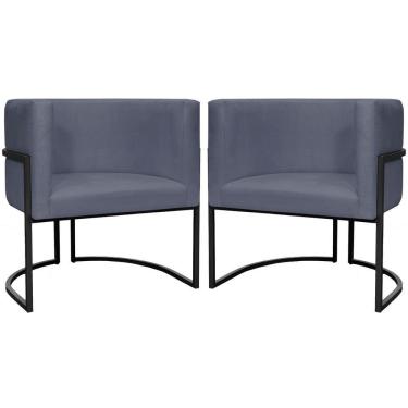 Imagem de Kit 2 Poltronas Luna Suede Cores Base De Ferro Preta - Cinza, Suede