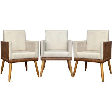 Imagem de Kit 3 Poltronas Decorativas Lis Corino e Pé Palito - Bege Suede Corino