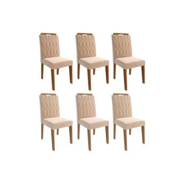 Imagem de Kit 6 Cadeiras Sala Jantar Paola Wood 6 Un Carvalho/Suede Nude Bege - 