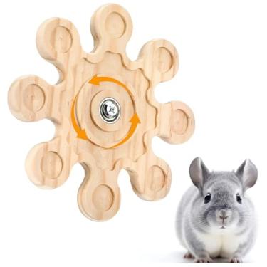Imagem de Heclia Brinquedos para mastigar chinchila de madeira natural, roda de chinchila em forma de floco de neve, brinquedos interativos para mastigar hamster e porquinho-da-índia para enriquecimento de