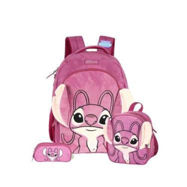 Imagem de Kit Mochila Stitch Costas Lancheira E Estojo Triplo Roxo