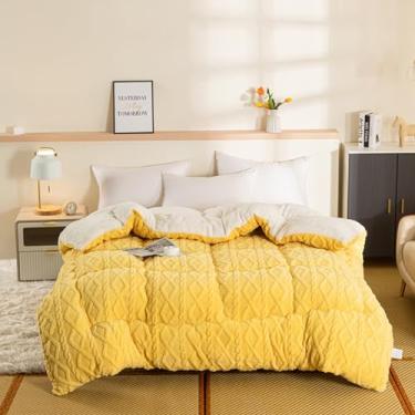 Imagem de Cobertor de inverno macio de lã de cordeiro, edredom quente engrossado dupla face, colcha de inverno de lã de cama de caxemira para clima frio, amarelo, 180 × 220 cm