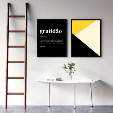 Imagem de Kit 2 Quadros Gratidão Amarelo E Preto 24X18Cm - Branca - Quadros On-L